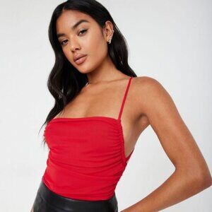 Brand New Crimson Red Garage Ruched Bodysuit - NWT!
